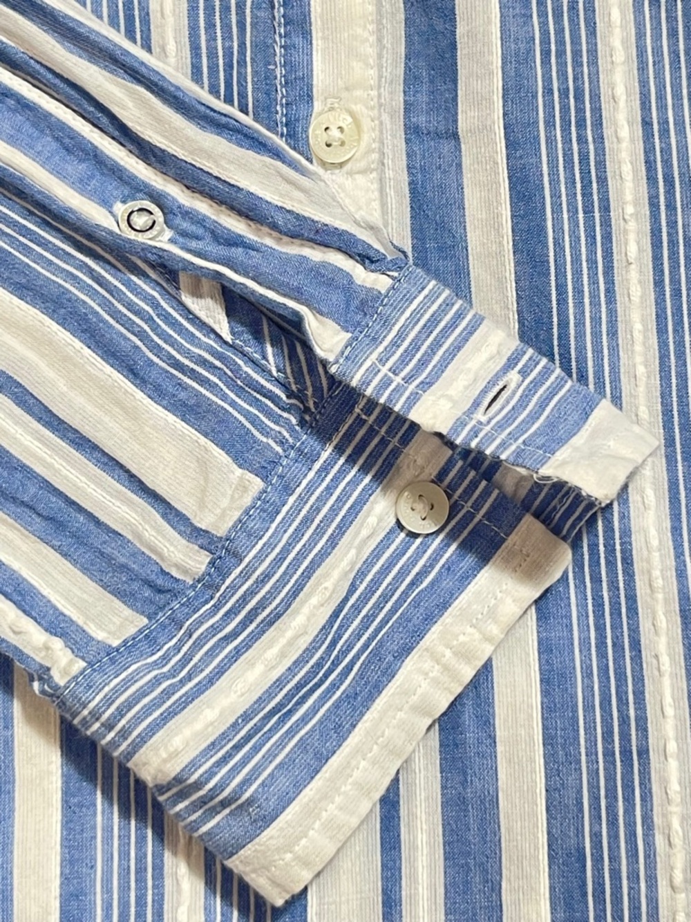 Abercrombie & Fitch Blue White Stripe Popover Shirt Coastal Boho Cotton Top M - Picture 6 of 8